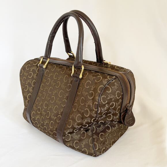 CELINE Tabou Vintage Macadam Brown Canvas Leather Bowling Bag Women - Picture 6 of 14